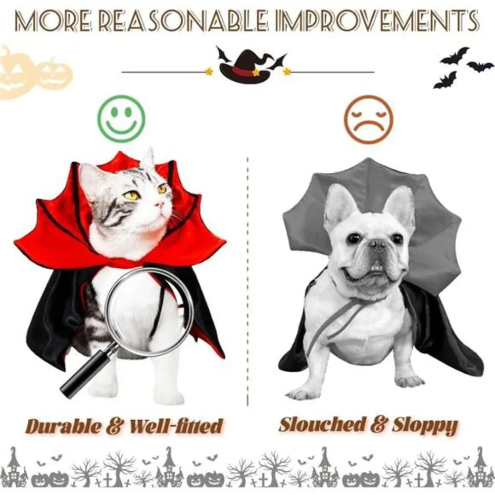 Cat Halloween Costume,Vampire Bat Wings Cape for Pets, Small Dog Halloween